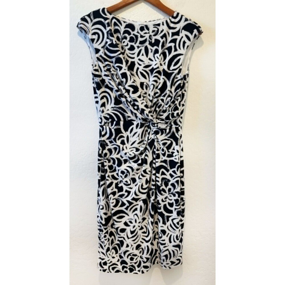 Ralph Lauren sz. 8 Medium Sheath Dress Navy White Floral Geometric Party Event